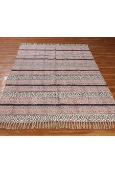 4x7 Ft Hand Block Printed Area Rug Cotton Dhurrie Multi Color Rug Rug For Living