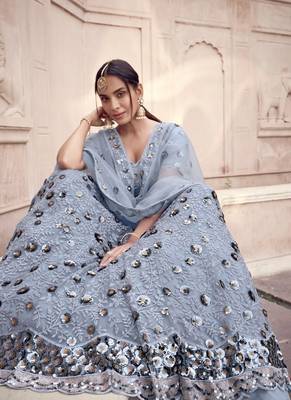 Delightful grey color soft net base sequins work lehenga choli 2