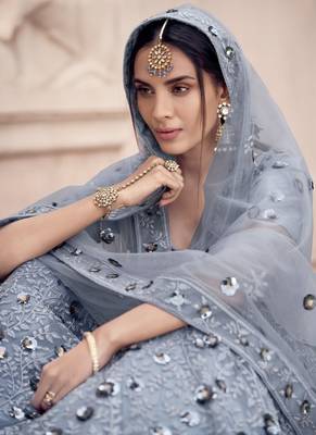 Delightful grey color soft net base sequins work lehenga choli 3