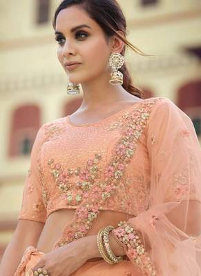 peach Color Sequins And Zari Work Wedding Wear Lehenga Choli 2