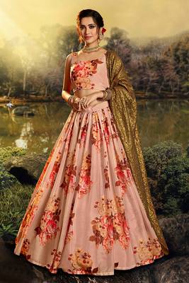 rose pink organza base floral printed lehenga choli 1