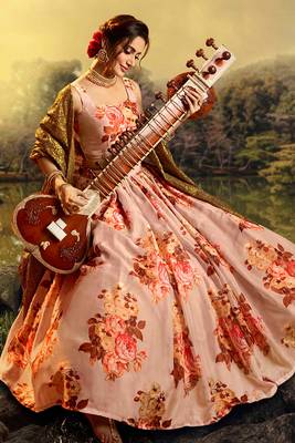 rose pink organza base floral printed lehenga choli 2