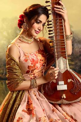 rose pink organza base floral printed lehenga choli 3