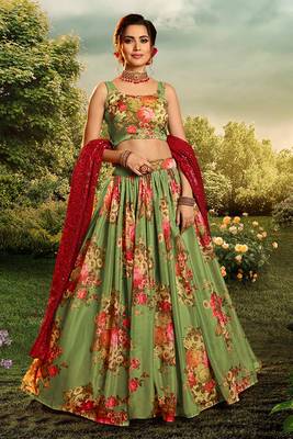 Party Wear green color organza base designer lehenga choli 1