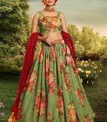 Party Wear green color organza base designer lehenga choli