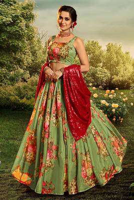 Party Wear green color organza base designer lehenga choli 2