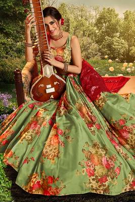 Party Wear green color organza base designer lehenga choli 3