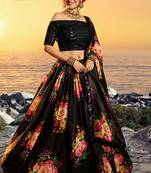 Party wear black color organza base lehenga choli
