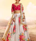 Fabulous white color organza base printed lehenga choli