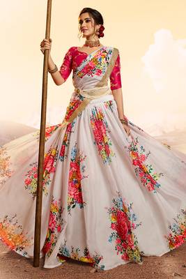 Fabulous white color organza base printed lehenga choli 3