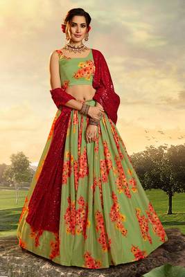 green color organza base printed lehenga choli 1