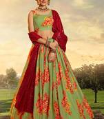 green color organza base printed lehenga choli