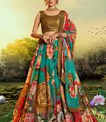 Designer Turquoise blue Multicolor Floral Lehenga Choli