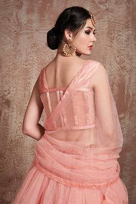 Charming peach Soft Net Base Ruffle Lehenga Choli 2