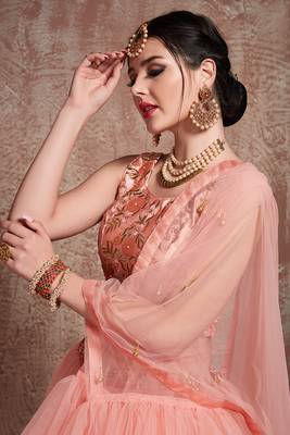Charming peach Soft Net Base Ruffle Lehenga Choli 3