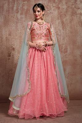 Glossy pink Color Soft Net Base With Sequins Work Lehenga Choli 1