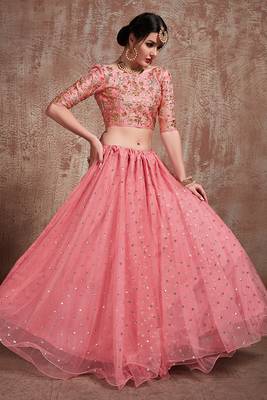 Glossy pink Color Soft Net Base With Sequins Work Lehenga Choli 2