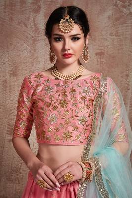 Glossy pink Color Soft Net Base With Sequins Work Lehenga Choli 3