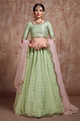 Fabulous Light green Color Soft Net Base Lehenga Choli Set 1