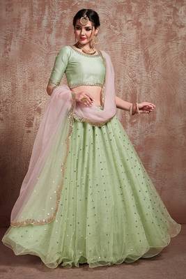 Fabulous Light green Color Soft Net Base Lehenga Choli Set 2