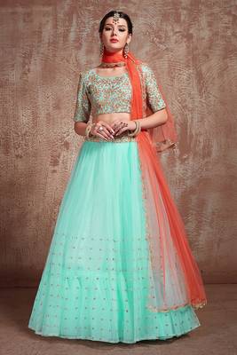 Delightful Sky blue Color Soft Net Base Partywear Lehenga Choli 1
