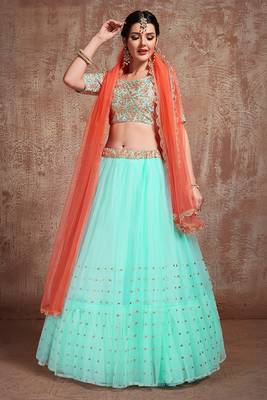Delightful Sky blue Color Soft Net Base Partywear Lehenga Choli 2
