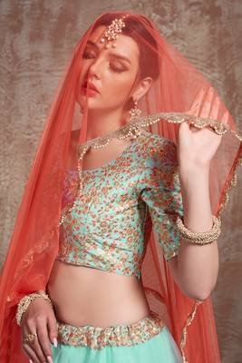 Delightful Sky blue Color Soft Net Base Partywear Lehenga Choli 3