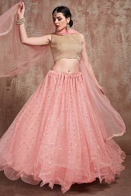 Elegant Baby pink Color Soft Net base Flared Lehenga Choli 2