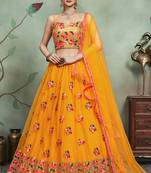 Delightful Yellow Color Soft Net Base plain And Sequins Work Lehenga Choli