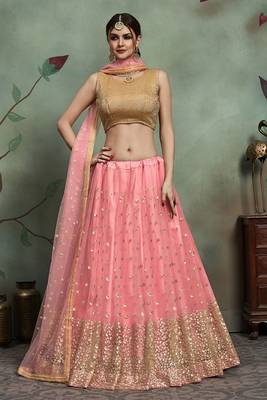 Beautiful Baby pink Color Soft Net Base Sequins Work Lehenga Choli 1