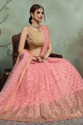 Beautiful Baby pink Color Soft Net Base Sequins Work Lehenga Choli 2