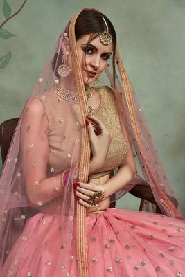 Beautiful Baby pink Color Soft Net Base Sequins Work Lehenga Choli 3