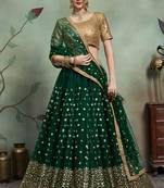 Bottle green Color Soft Net Base Sequins Work Lehenga Choli