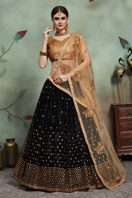 Mind-Blowing Black Color Soft Net Base Sequins Work Designer Lehenga Choli 1