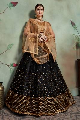 Mind-Blowing Black Color Soft Net Base Sequins Work Designer Lehenga Choli 3