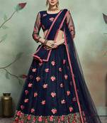 Inspiring Navy blue Color Soft Net Base plain And embroidered Work Lehenga Choli