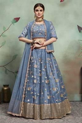grey Color Party Wear Soft Net Base Designer Lehenga Choli 1