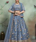 grey Color Party Wear Soft Net Base Designer Lehenga Choli