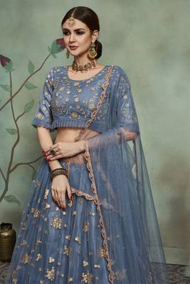 grey Color Party Wear Soft Net Base Designer Lehenga Choli 2
