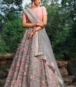 Sparkling Cloudy grey Soft Net Base Flared Embroidered Lehenga Choli