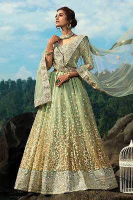Charming Sea green Net Base Sequin Zari Resham Work Lehenga Choli 2