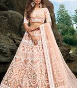 Fabulous peach pink Soft Net Base Designer Ethnic Lehenga Choli