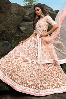 Fabulous peach pink Soft Net Base Designer Ethnic Lehenga Choli 2