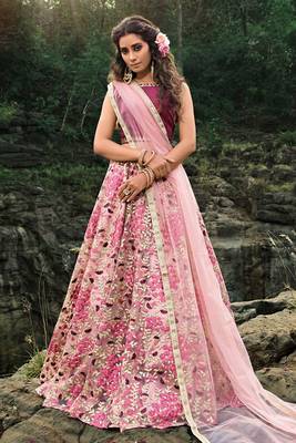 Glamorous Multi-Colored Soft Net Base Designer Flared Lehenga Choli 1