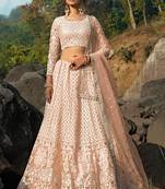 Peach Color Soft Net Fabric Sequins And plain Work Lehenga