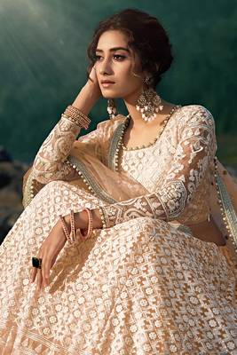 Peach Color Soft Net Fabric Sequins And plain Work Lehenga 3