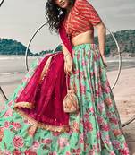 Sea green Colored Partywear Umbrella Lehenga Choli