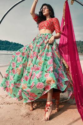 Sea green Colored Partywear Umbrella Lehenga Choli 2