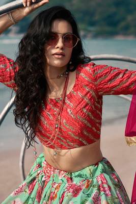 Sea green Colored Partywear Umbrella Lehenga Choli 3