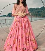Hot pink Colored Partywear Crop Top Umbrella Lehenga Choli